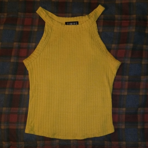 Timing Tops - Ribbed Yellow Tank Crop Top